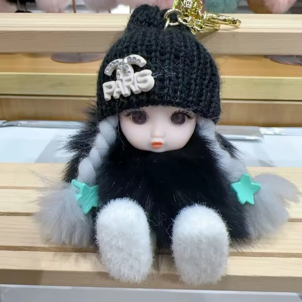 Super Cute Real Fox Fur Pom Pom braided Girl handbag charm keychain keyring New